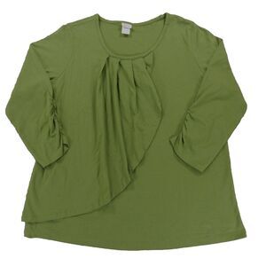 Adrian Delafield Womens Shirt Large Green Pleated Ruffle Wrap Cotton 3/4 Solid